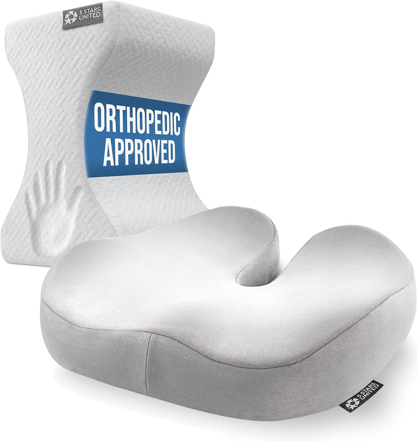 5 STARS UNITED Large Knee Pillow for Side Sleepers - Hip Pain Relief, Memory Foam Leg Cushion for Side Sleeping + Seat Cushion for Tailbone Pain Relief – Large Memory Foam Lifting Pillow