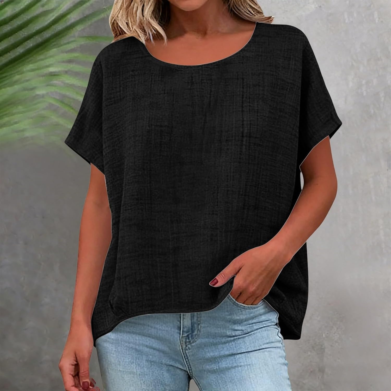 Linen Shirts for Women - Crew Neck Short Sleeve Tops Plus Size Gauze Casual Dressy Blouse Summer Loose Fit Clothes - Image 6