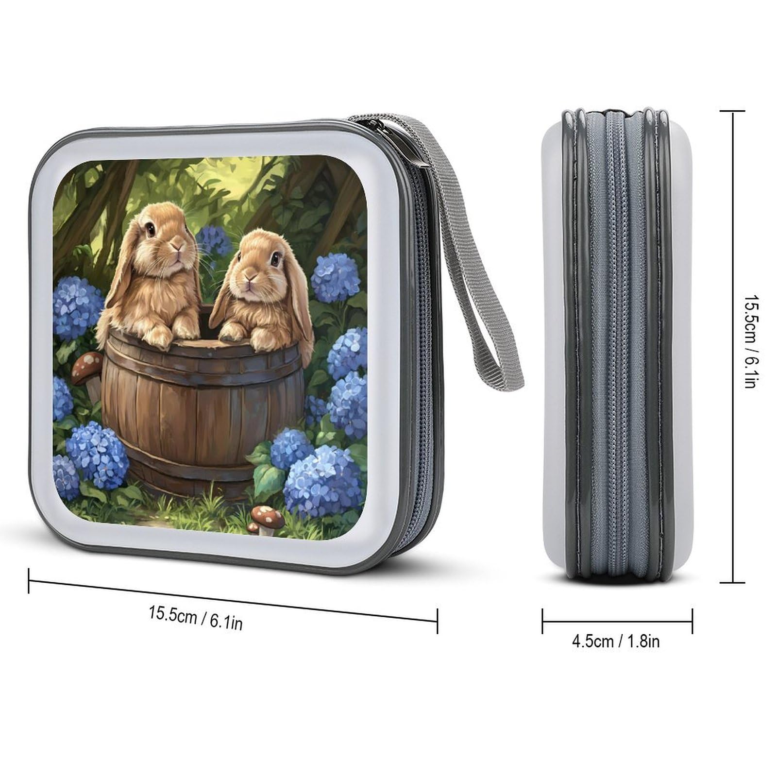 Cute Bunny Flowers CD Case Portable DVD Holder Storage Organizer for Home Travel