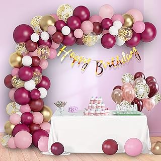Party Propz Happy Birthday Decoration Items for Girls-63Pcs Burgundy Balloons for Decoration Pink Birthday Balloons for Decorations Birthday Decorations for Wife Happy Birthday Banner(Cardstock)