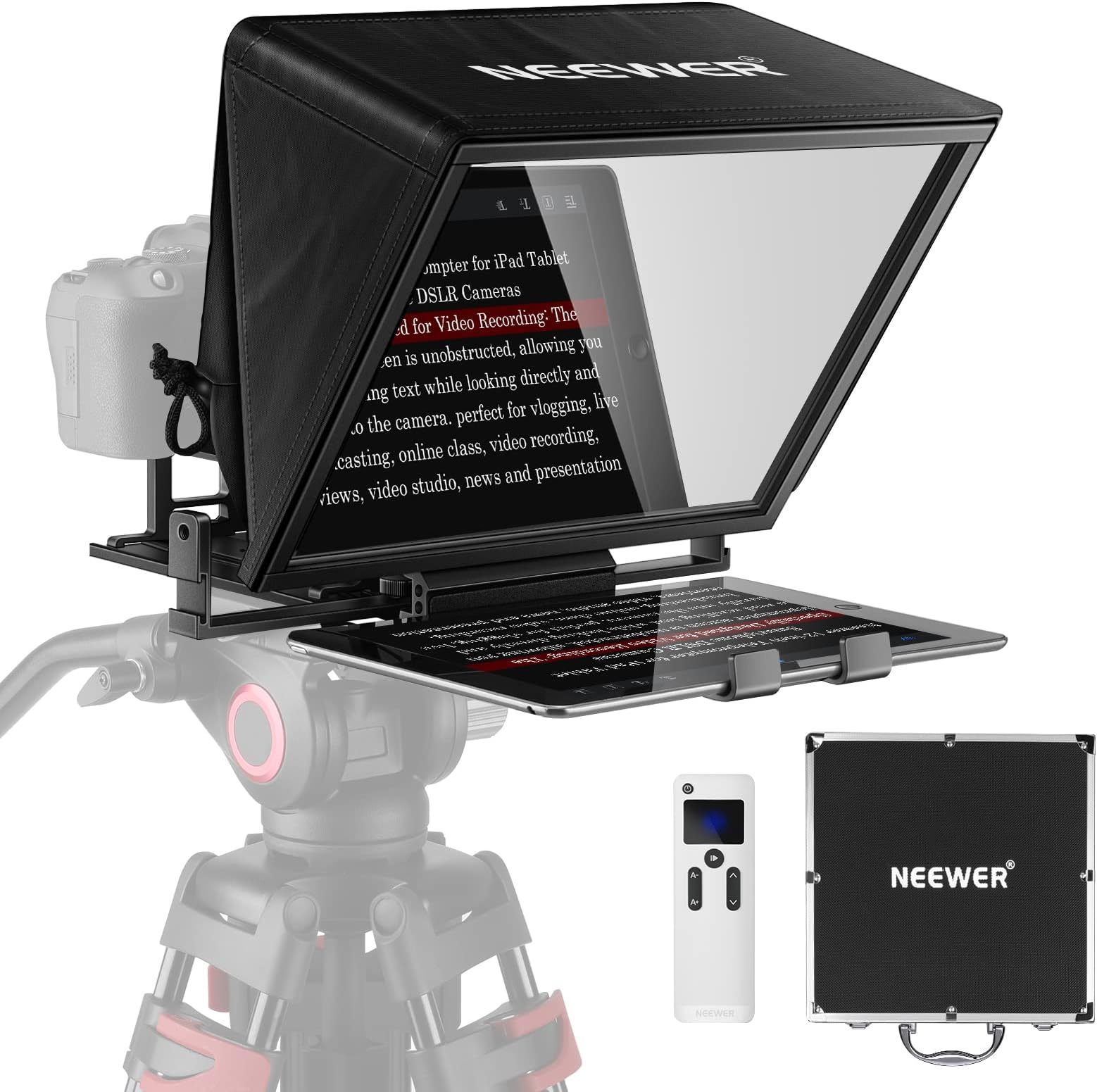 NEEWER Teleprompter X14 with RT-110 Remote & APP Control (Bluetooth Connection via NEEWER Teleprompter App), Portable No Assembly Compatible with iPad Android Tablet, Smartphone, DSLR Camera