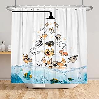 Cute Dog Funny Shower Curtain for Kids Children Cartoon Animal Pattern Colorful Funny Pets Paw Bathroom Waterproof Fabric Polyester Accessories 12 Hooks Included 72x72 Inch