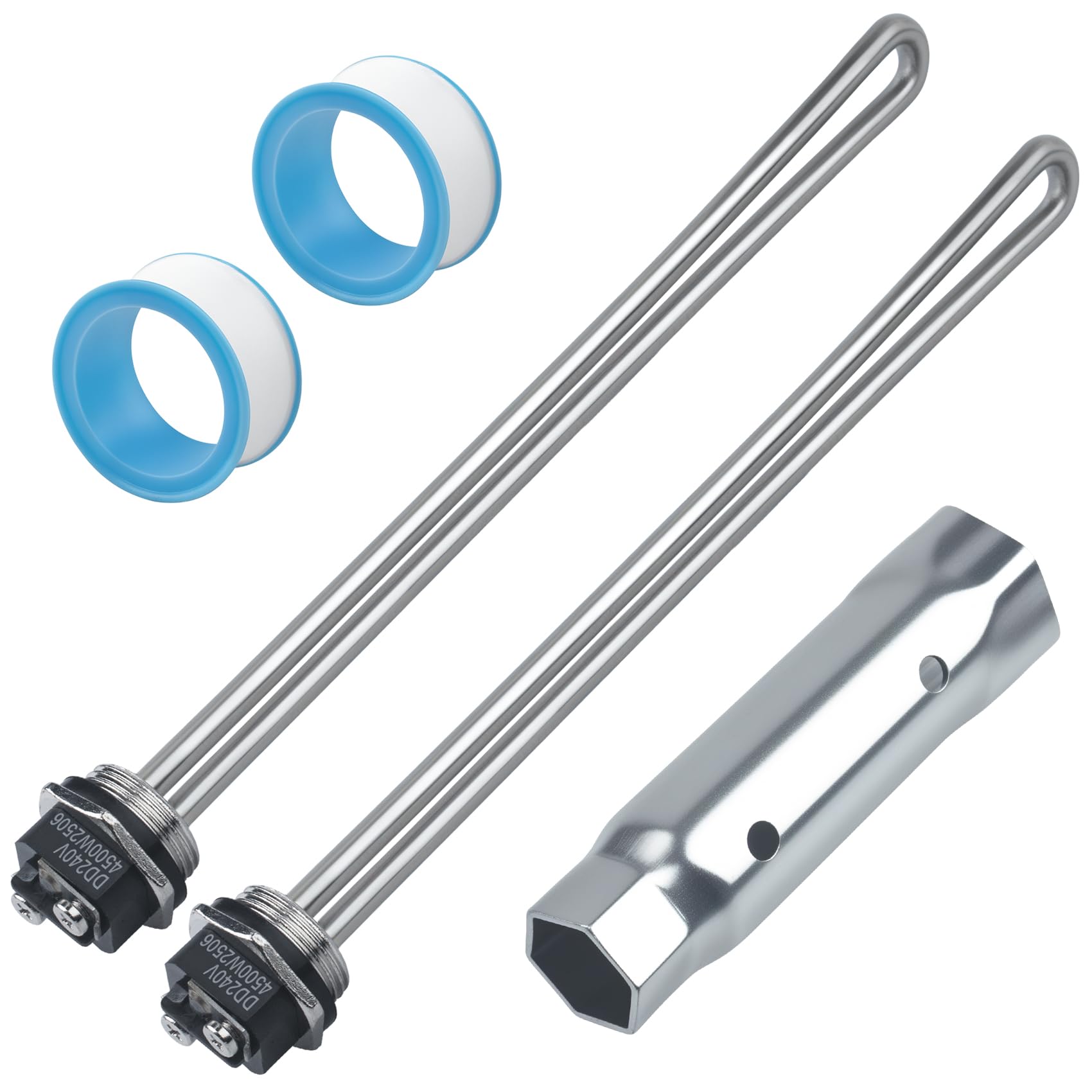 100108283 - Elemento calentador de agua con llave inglesa, para calentadores de agua eléctricos modelo AO Smith, compatible con GE, Kenmore, Whirlpool (100108283 con enchufe, juego de 2)
