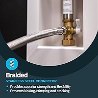 Vista 4 de Eastman Conector para máquina de hielo, compresión de 1/4 de pulgada, válvula de cierre automático Flood Defender, manguera de acero inoxidable