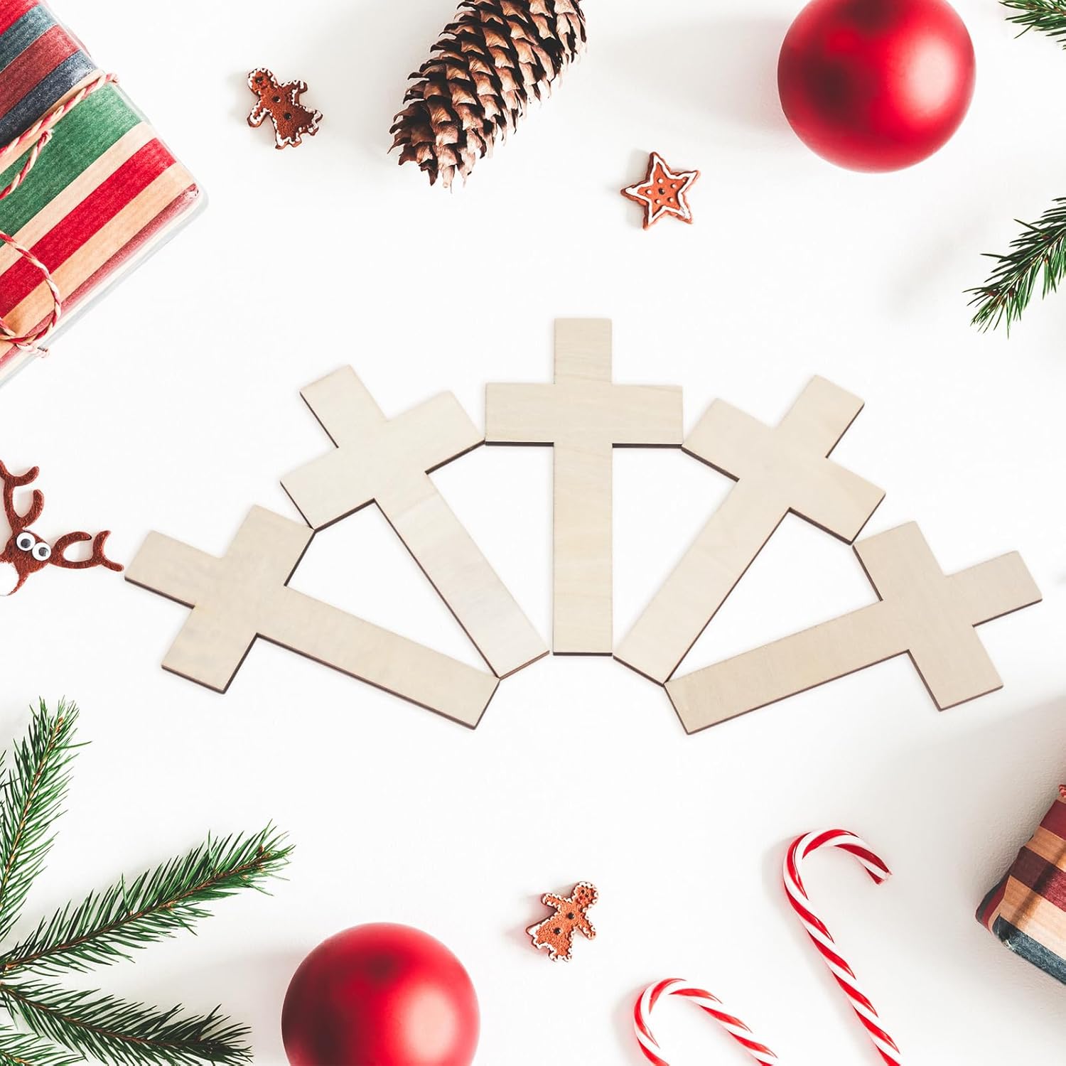 Gerrii Wooden Cross for Craft Unfinished Cross Shaped Religious Cutout Bulk Nativity Baptism Centerpiece Ornaments DIY Project Church Sunday First Communion(6 x 3 Inches,48 Pcs)