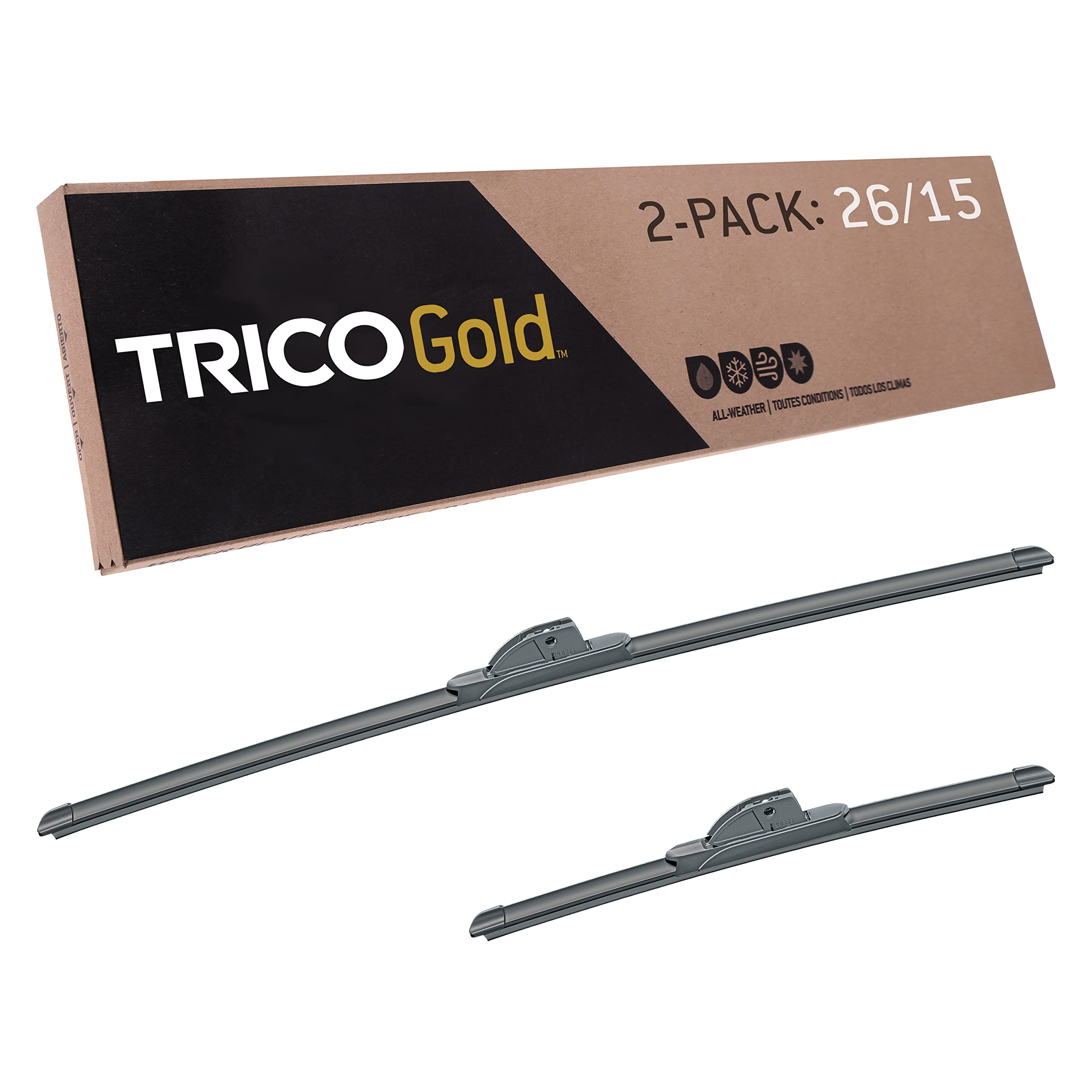 Photo 1 of TRICO Gold® 26 & 15 Inch Pack of 2 Automotive Replacement Windshield Wiper Blades for My Car (18-2615), Easy DIY Install & Superior Road Visibility 26" + 15" Pair Pack