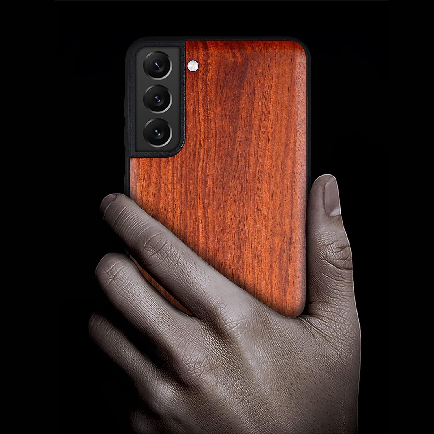 Carveit Wood Case for Galaxy S22 Case 2022 [Hard Real Wood & Soft Black TPU] Shockproof Hybrid Protective Cover Unique & Classy Wooden Case Compatible with Samsung Galaxy S22 Case (Red Wood)