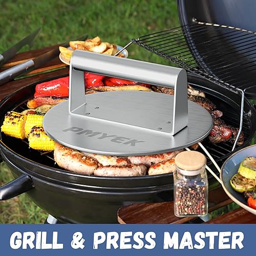 Miniatura 9 de Prensa de hamburguesa de acero inoxidable, Trituradora de hamburguesas redonda de 8 pulgadas, Prensa de tocino para hamburguesas de carne