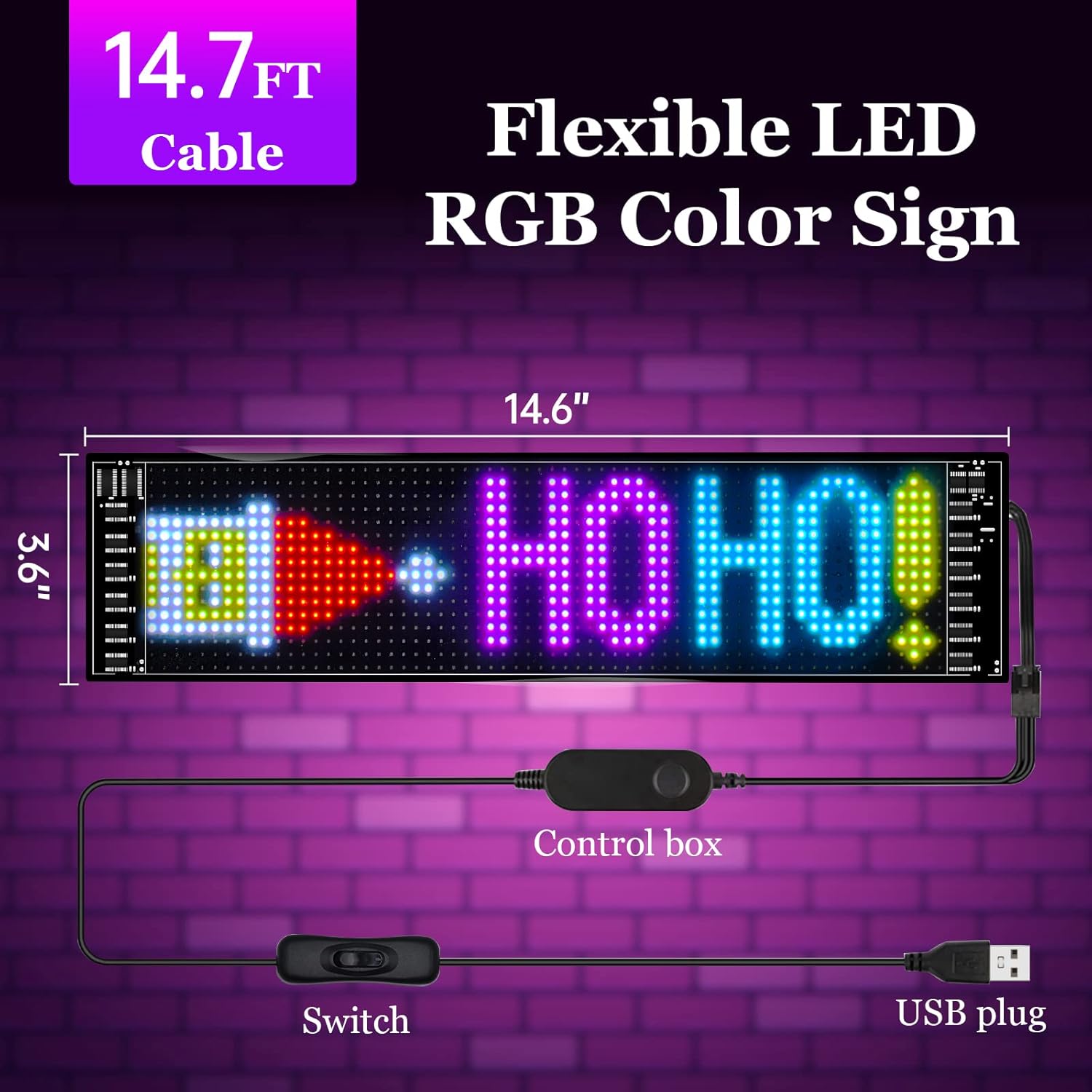 GOTUS LED Car Sign,Programmable Scrolling LED Sign,Bluetooth APP,DIY Design Animations,Text, Graffiti,Colour (15''x4'') - Image 4