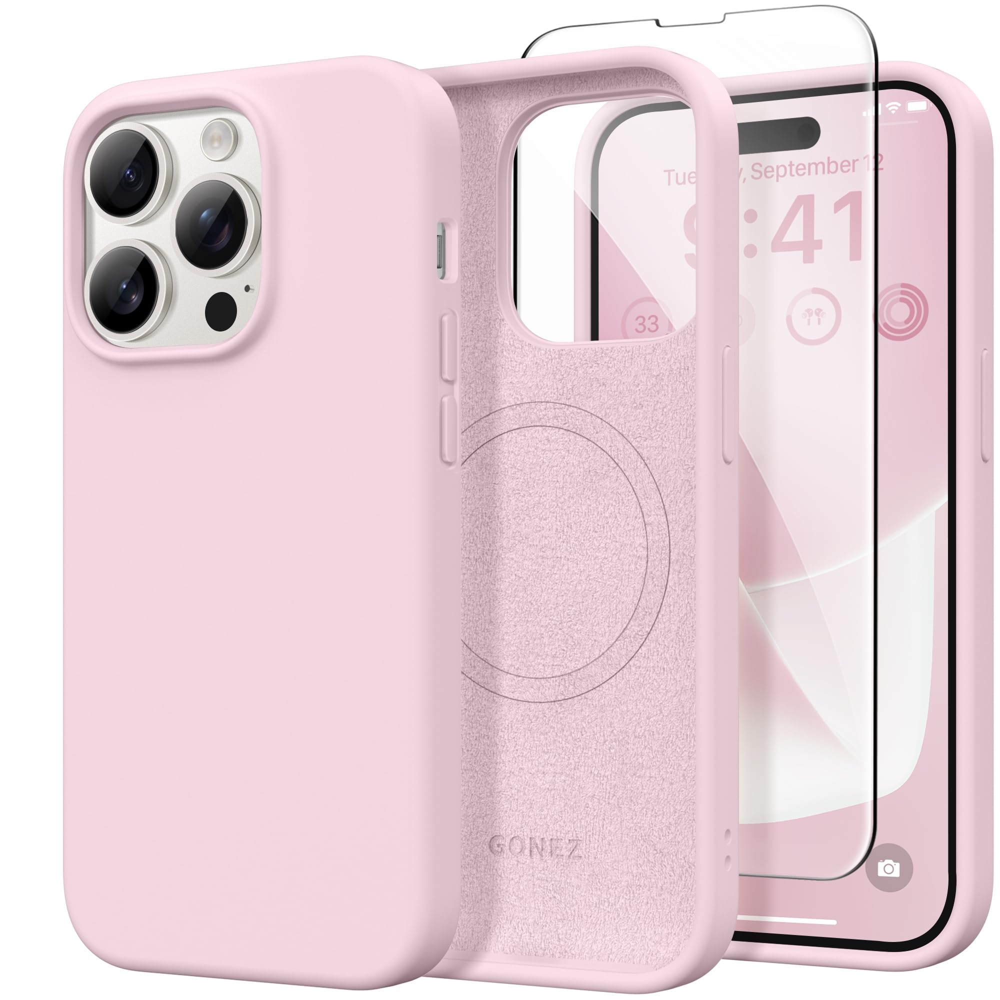 GONEZ Magnetic for iPhone 14 Pro Case, Silicone Cover Pastel Pink