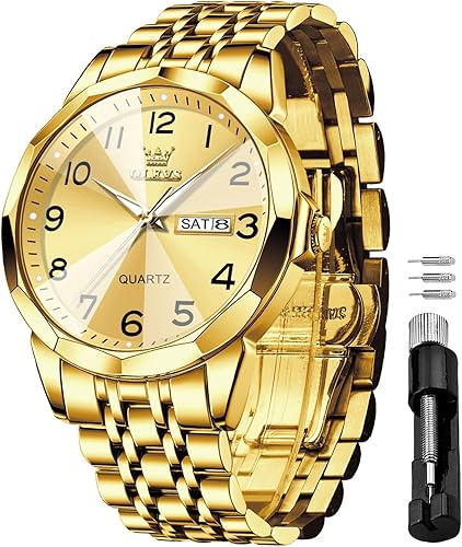 OLEVS Reloj para Hombres de Lujo Vestir Analógico de Cuarzo Acero Inoxidable Impermeable Luminoso Fecha Diamante Negocios Tono Doble Casual Reloj de