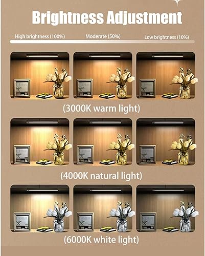 Miniatura 4 de Paquete de 2 luces para debajo del gabinete, 3 modos de color regulables con sensor de movimiento, batería recargable de alta capacidad de 1500 mAh,