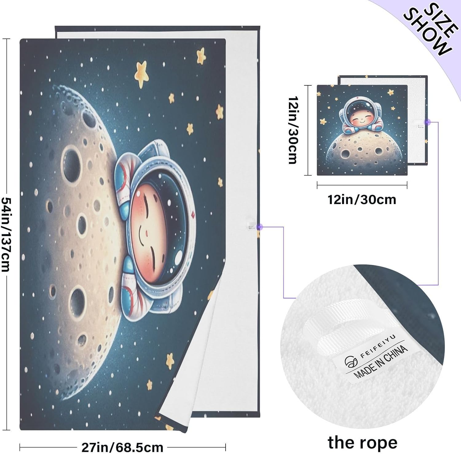 Hand Towels Premium Soft and Highly Absorbent Cute Cartoon Astronaut 2 Pcs Towels for Bathroom Set 100% Cotton Decorative Face Towels