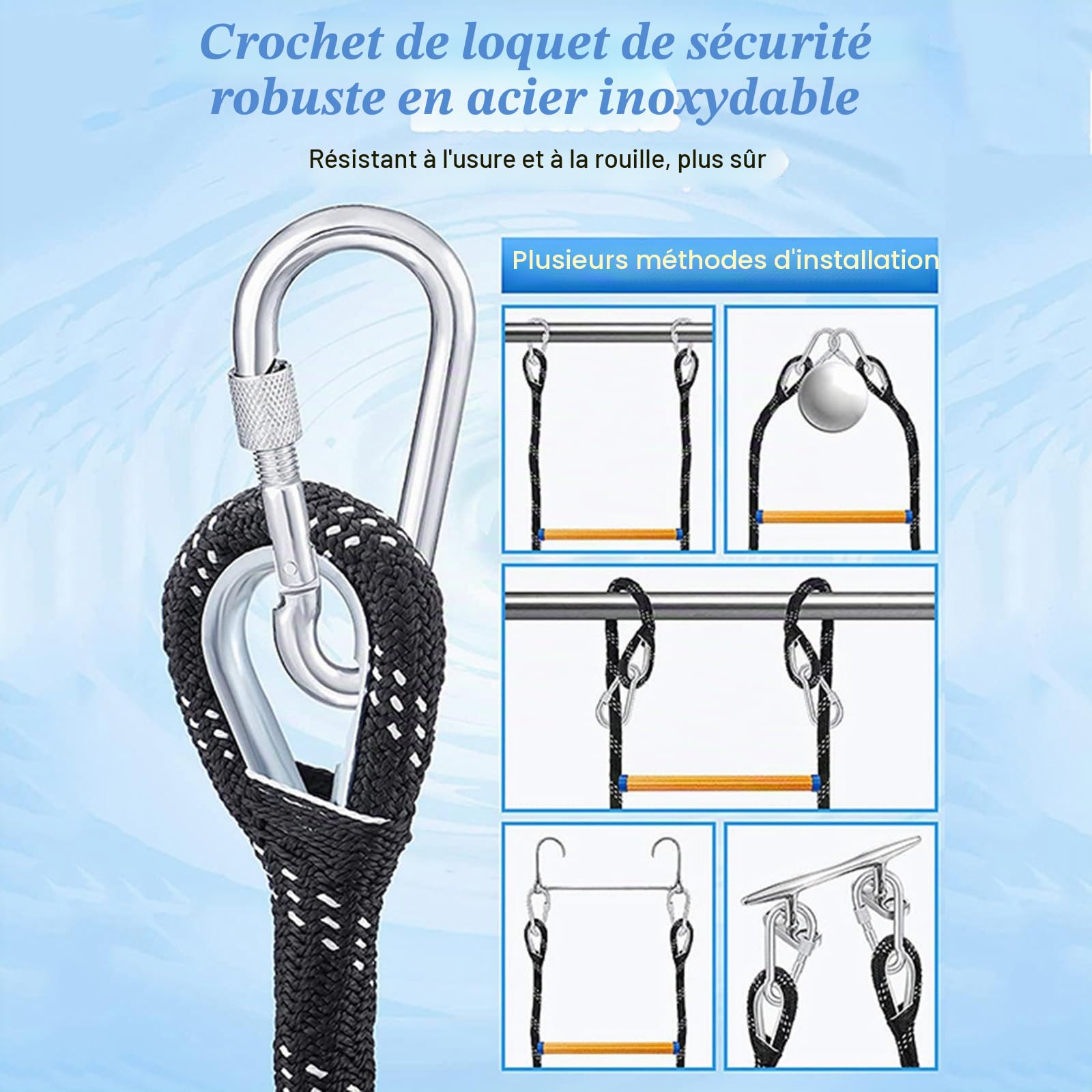 Échelle de corde pour bateau - Pliable et amovible - 4 marches - Échelle de corde marine - Rallonge de bain