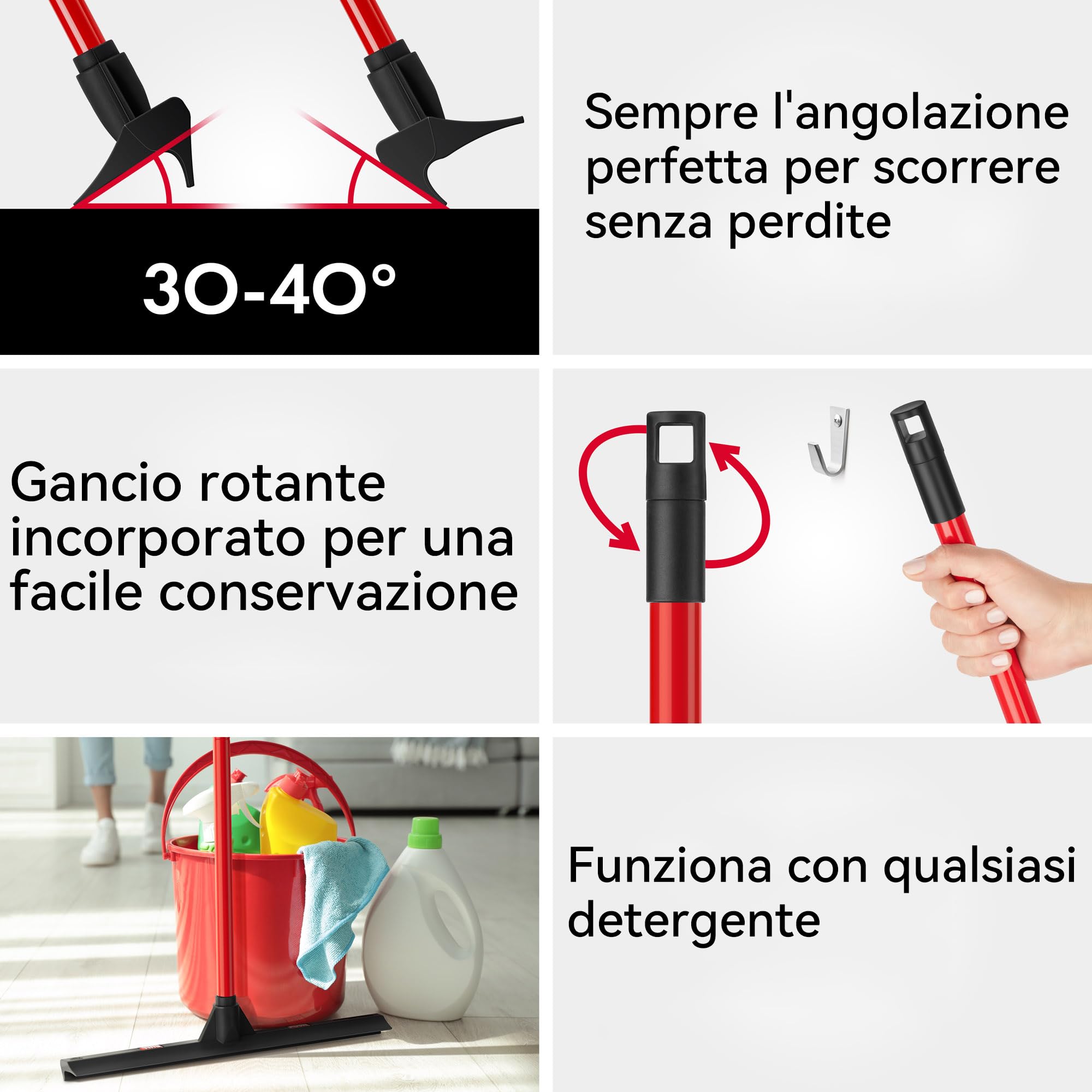 Tyroler Spingere e Tirare Tira Acqua Pavimenti esterno da 44 cm | Testa in Gomma 100% | Manico Antiruggine da 140 cm tergipavimento spingiacqua | tiraacqua pavimenti esterni | tiracqua per pavimento