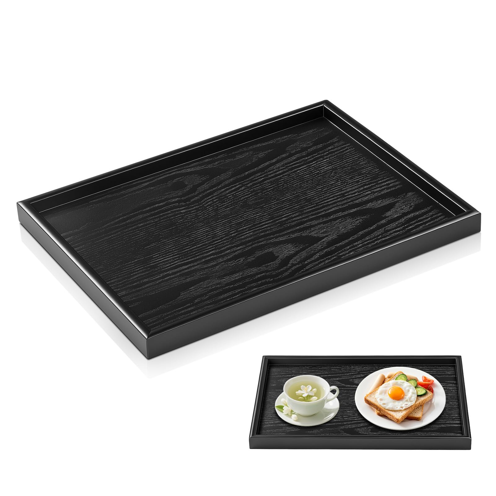 Plateau de service en bois massif 40x30 cm avec poignées pour petit déjeuner