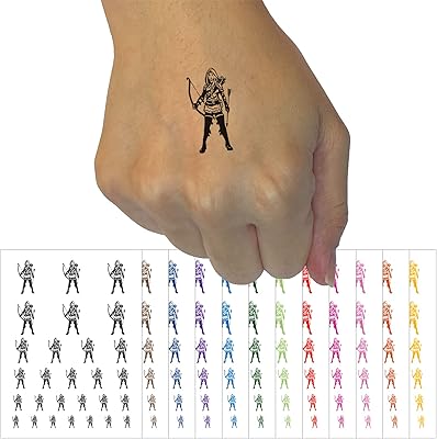 RPG Class Ranger Hunter Marksman Sharpshooter Bowman Temporary Tattoo Water Resistant Fake Body Art Set Collection - Yellow (One Sheet)