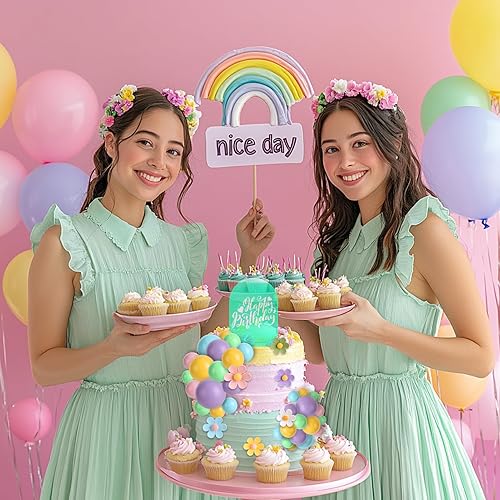 Miniatura 2 de 35 adornos para tartas de flores de margarita, bolas pastel, acrílico, retro, hippie, bohemio, arco iris, decoración para cumpleaños, baby shower,