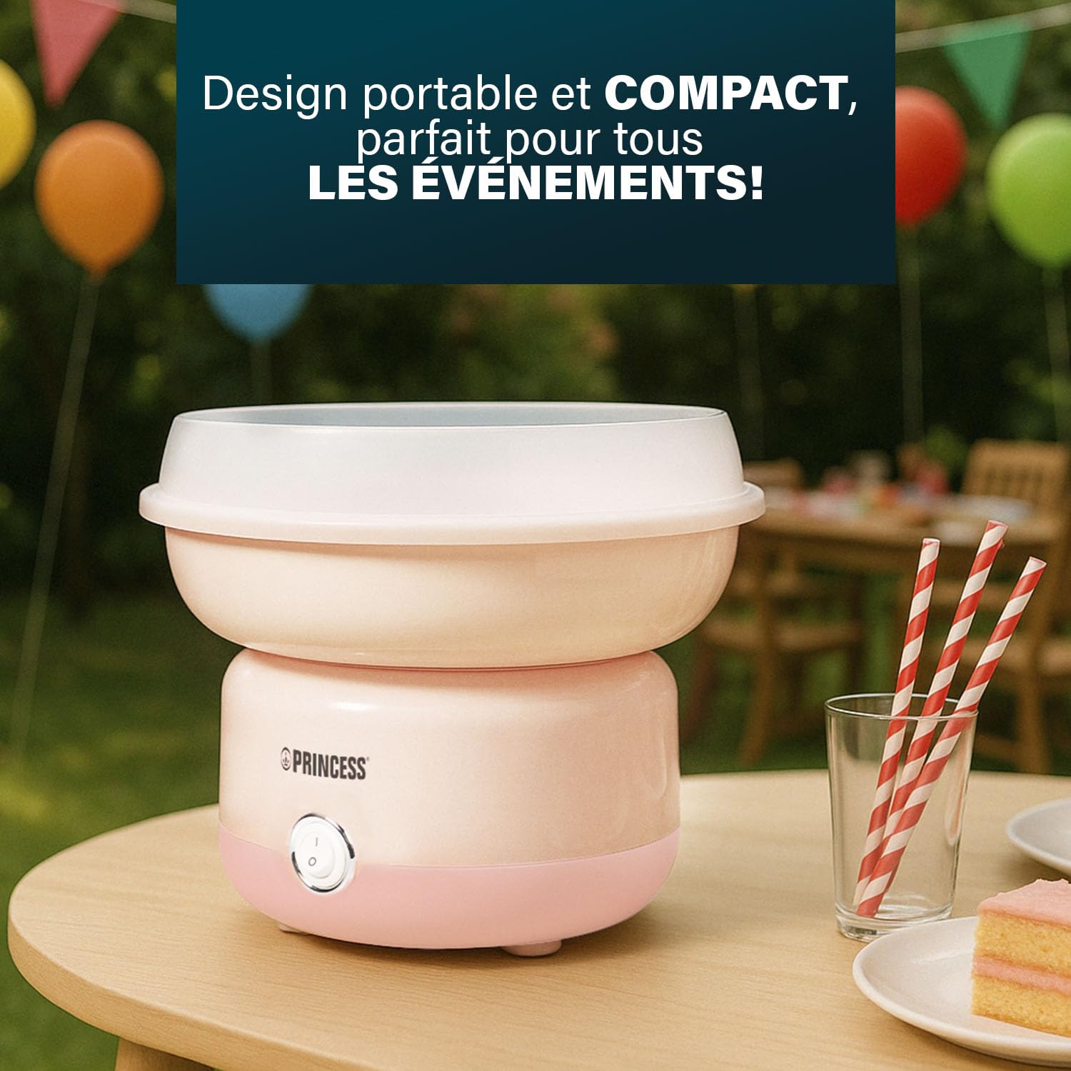 Princess Machine à Barbe à Papa, 500W, Design Compact, Pièces Lavables au Lave-Vaisselle, Inclus Bâtonnets et Cuillère, Sans BPA, Pieds Antidérapants, Facile à Utiliser, 292990