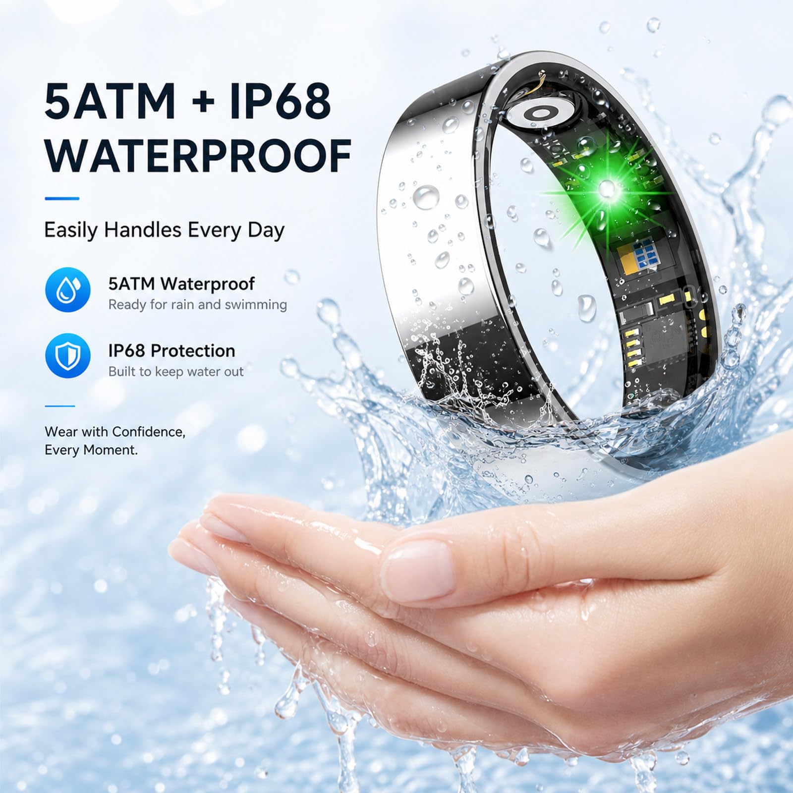 Smart Ring Uomo Donna, 2026 Nuovo Smart Ring, IP68 Resistente all'Acqua Molteplici modalità Sportive Contapassi Monitoraggio delle Calorie Anello Fitness Tracker Black-8#