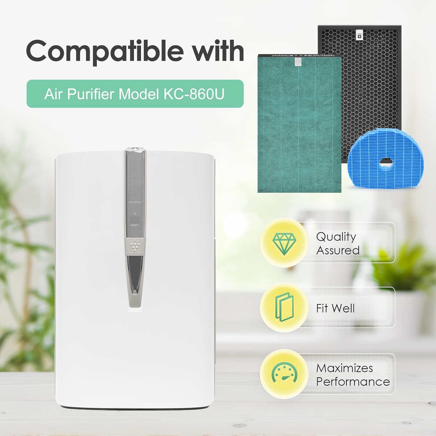 Filter Compatible with Sharp KC-860U KC860U Air Purifier, H13 True HEPA Filter & Carbon Filter & Humidifier Filter, FZC150HFU FZ-C150DFU FZ-C100MFU, 1-Set - Image 3