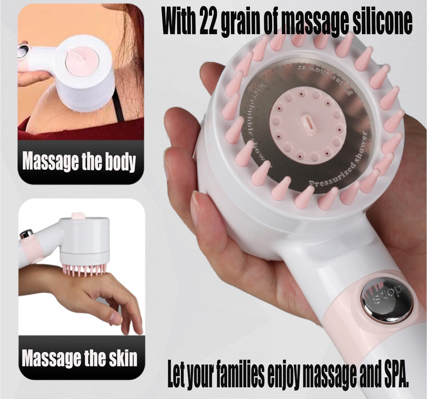 Soffione doccia con palmare, Soffioni doccia ad alta pressione, flusso elevato anche con bassa pressione dell'acqua - Set soffione doccia a mano a 3 modalità con tubo di ricambio/staffa/filtri in