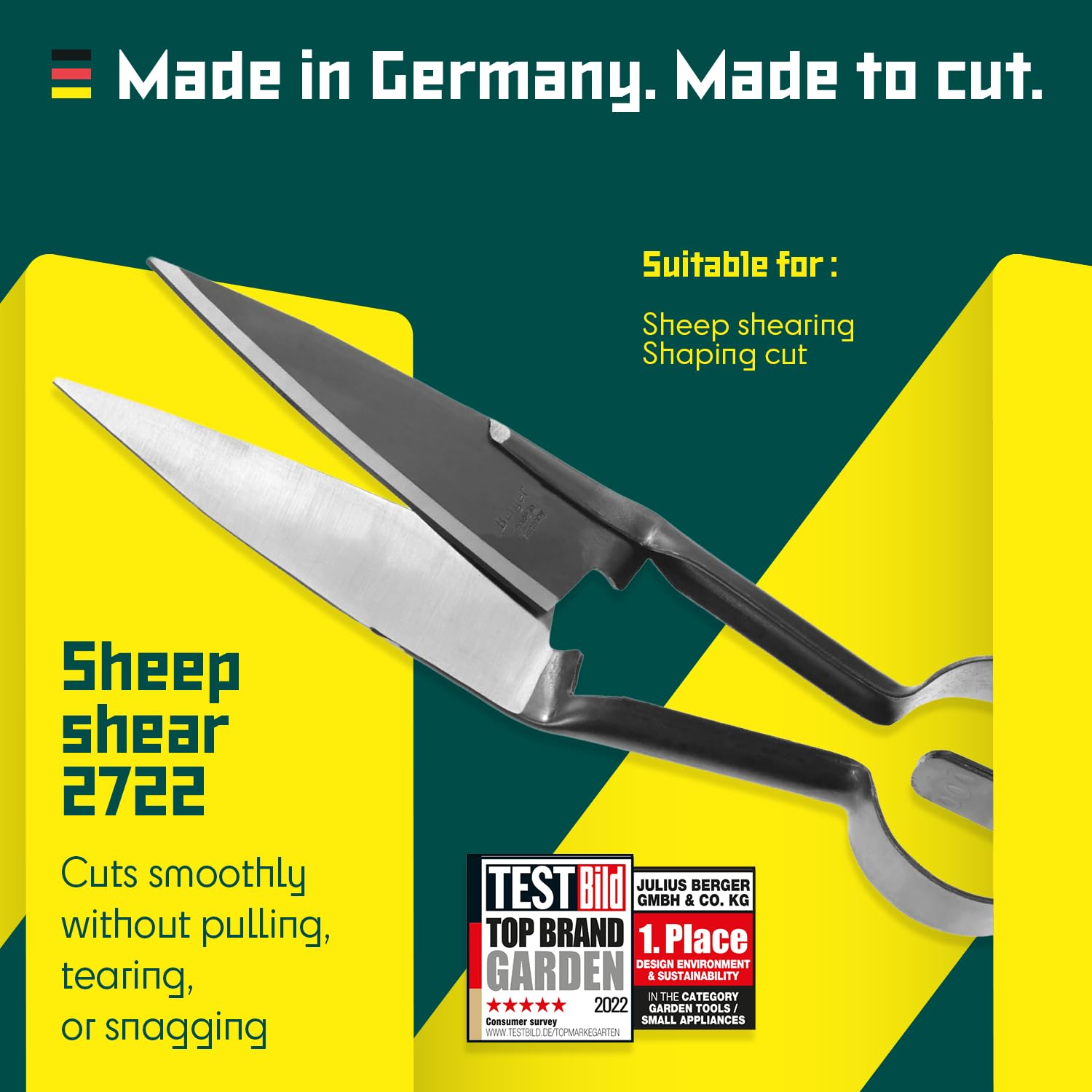 Force à tondre Berger 2722 avec lames forgées et à ressort cœur, longueur de coupe : 15,5 cm