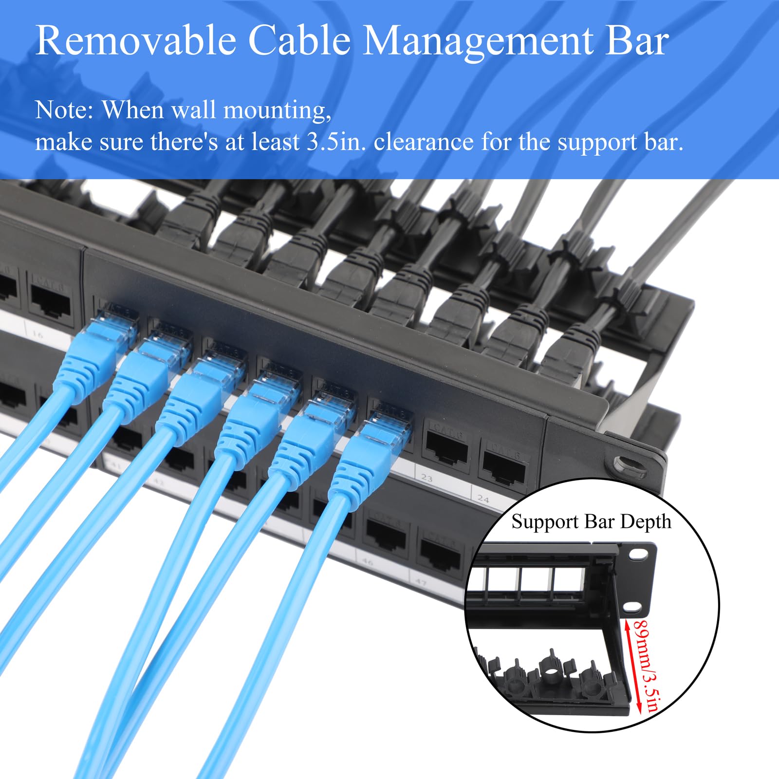 1 Stück 48 Port Patchpanel Patchfeld 19 Zoll 2U mit ABS