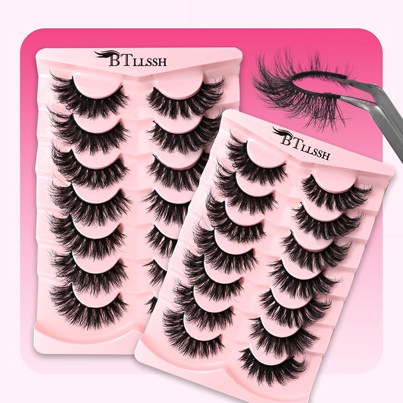 Cílios postiços BTLLSSH efeito 3D, estilo cat eye, fibras sintéticas semelhantes a mink, 14 pares