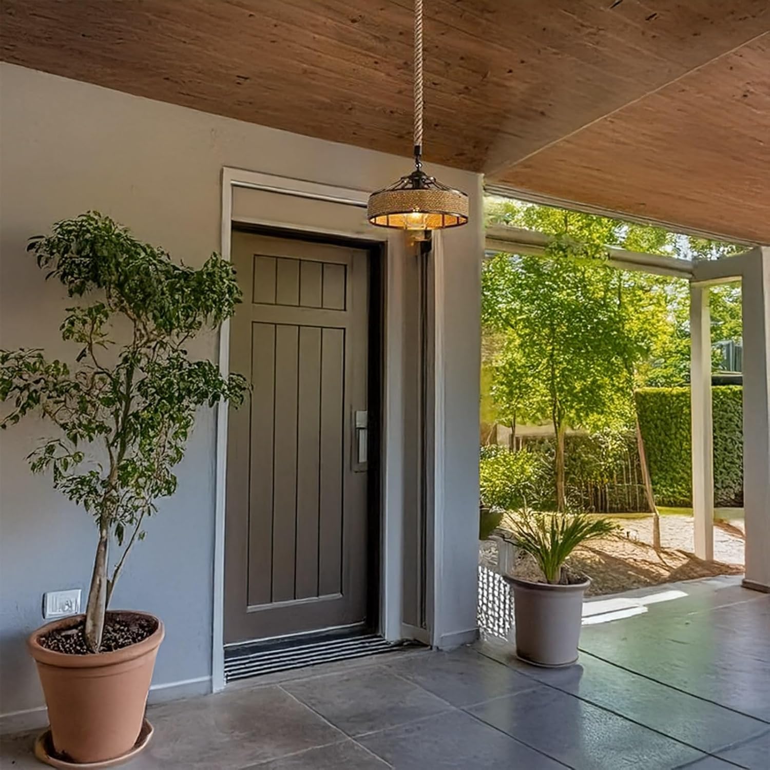 Outdoor Retro Hollow Pendant Light, Pastoral Adjustable Classic Hanging Lamp, Industrial Iron Lantern for Living Room, Dining Room, Garden, Courtyard, Gazebo, Countryside, Patio(Medium)