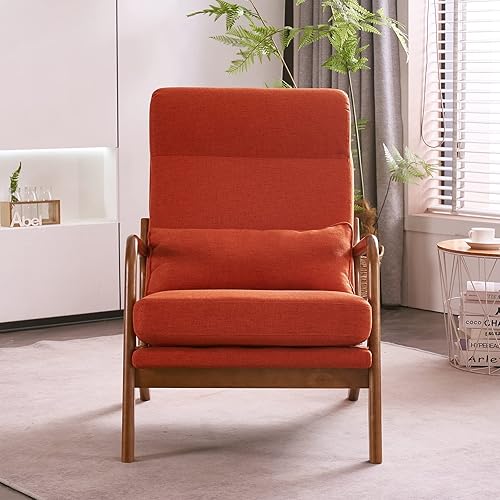 Miniatura 31 de Karl home - Silla decorativa moderna de mediados de siglo con almohada, sillón tapizado con marco de madera maciza y cojín suave, para sala, Marrón