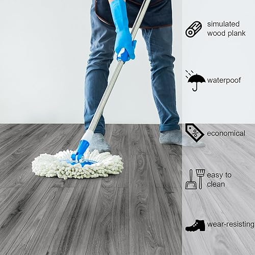 Miniatura 35 de Oxdigi Rollo de vinilo autoadhesivo para suelos de 24 x 393 pulgadas / 64 pies cuadrados, tablones de vinilo autoadhesivos para suelos de madera