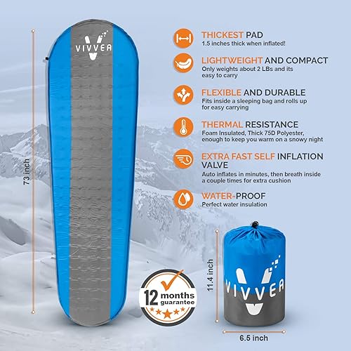 Miniatura 2 de VIVVEA Colchoneta de dormir ligera autoinflable, compacta, gruesa y duradera, ideal para acampar al aire libre, senderismo y mochileros. La