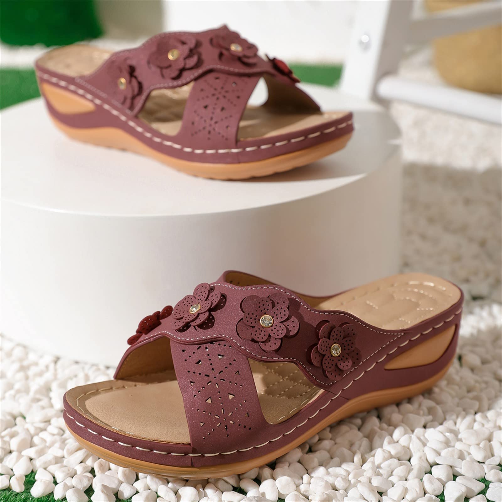Ciabattine Eleganti Donna Sandalo Comodo Scarpe da donna con zeppa e suola spessa sandali alla comodi e leggeri sandali da spiaggia bohémien Comodi Ma Eleganti Gioiello Estive
