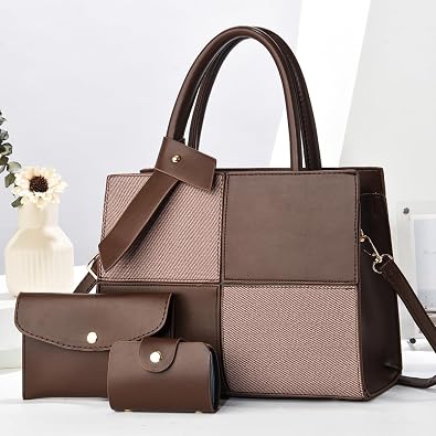Large Capacity Designer Handbag Set for Women with Spliced Design with Built in Wallet