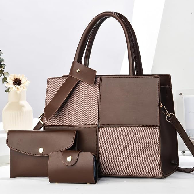 Large Capacity Designer Handbag Set for Women with Spliced Design with Built in Wallet