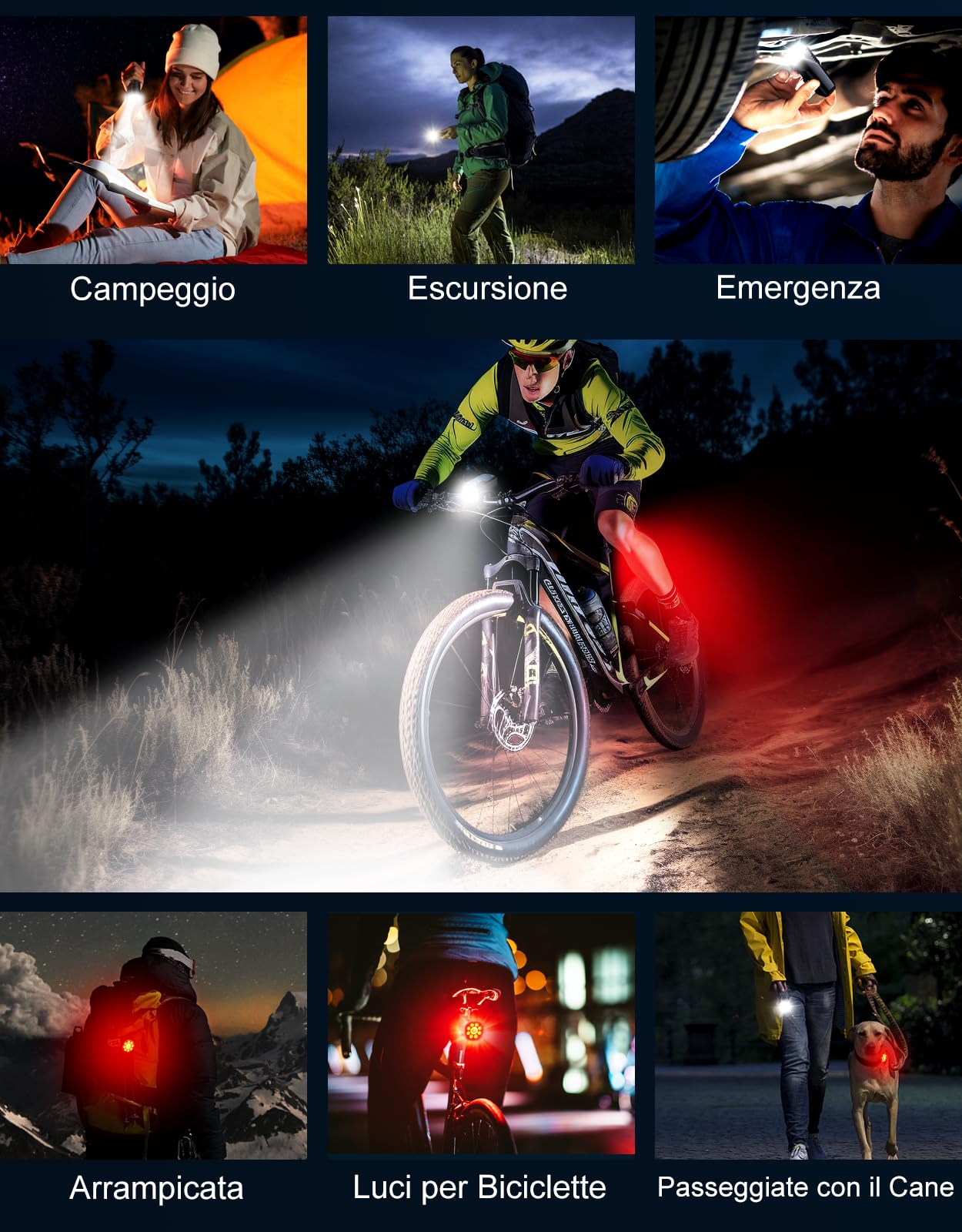 ISEYOU Luci Bicicletta LED, [8+7 Modalità & 9+9 LED Super Luminosa] Luci Bici, Luce Bici Anteriore e Posteriore Ricarica Rapida USB, Impermeabile IP65, per MTB, Notturna, Campeggio