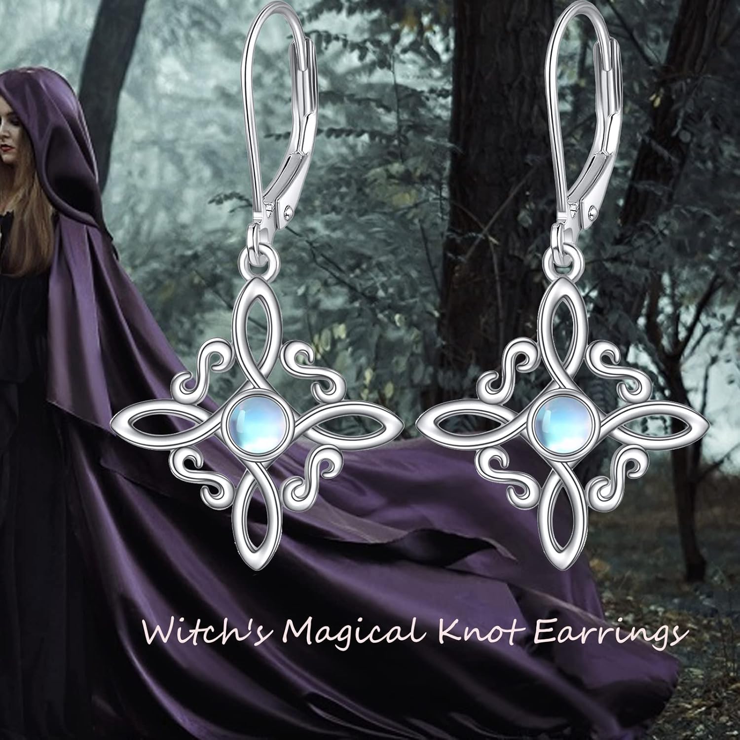 Witches Knot Earrings Sterling Silver Witch's Magical Knot Earrings Moonstone Pagan Jewelry Celtic Cross Jewelry for Women - Image 5
