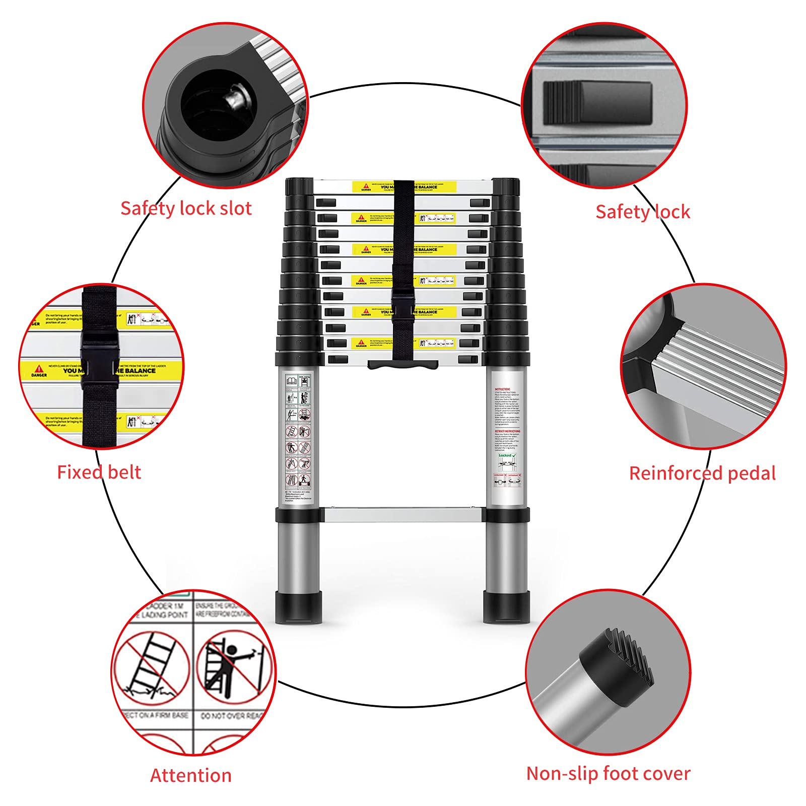 Suwinus 12.5 FT Aluminum Telescoping Ladder Collapsible Extension