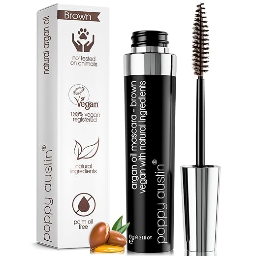 Poppy Austin Máscara De Pestañas Vegano Y Orgánico Negro Con Aceite De Argán - Natural, Sin Crueldad, Alargamiento, Da Volumen, Prueba De Manchas, Rimel Pestañas Volumen Y Largura Hipoalergénico