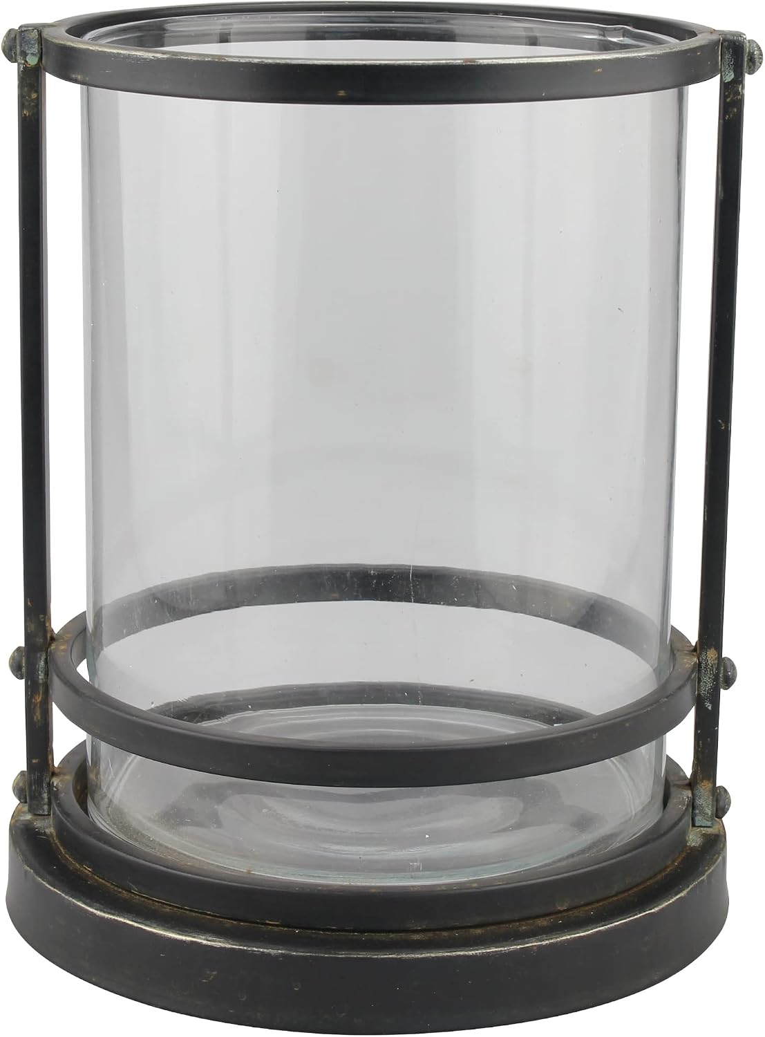 Stonebriar Industrial Black Metal Frame Pillar Candle Holder with Removable Glass Cylinder, Rustic Home Decor Accents for Dining Room, Living Room, Bathroom, and Bedroom, Tall