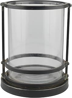 Stonebriar Industrial Black Metal Frame Pillar Candle Holder with Removable Glass Cylinder, Rustic Home Decor Accents for Dining Room, Living Room, Bathroom, and Bedroom, Tall