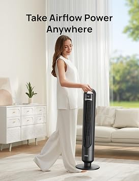 DREO Smart Tower Fan for Bedroom, 90 Oscillating Standing Fans for Room with 4 Speeds, 4 Modes, 28dB Quiet for Sleep, 26ft/s Velocity, 8H Timer, Remote/App/Voice Control for Living Room, Office, Home