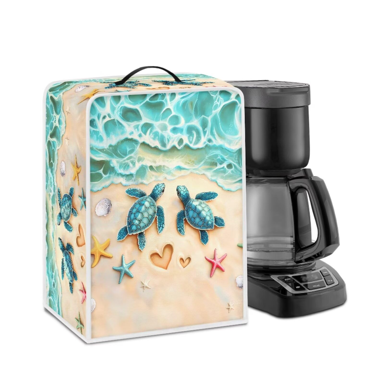 Talayituse Turtle Starfish Heart Beach Print Coffee Maker Dust Cover Kitchen Blender Covers with Handle Stand Mixer Cover