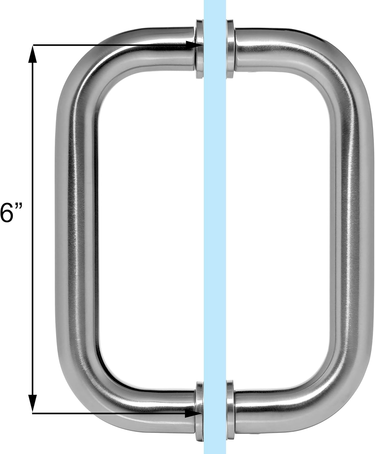 Dynasty Hardware 6" Back to Back Tubular Shower Door Pull for Frameless Shower Doors, Satin Nickel, with Trim Washers
