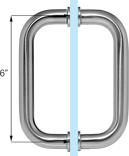 Miniatura 3 de Dynasty Hardware Tirador tubular de puerta de ducha de 6 pulgadas para puertas de ducha sin marco, níquel satinado, con arandelas de moldura