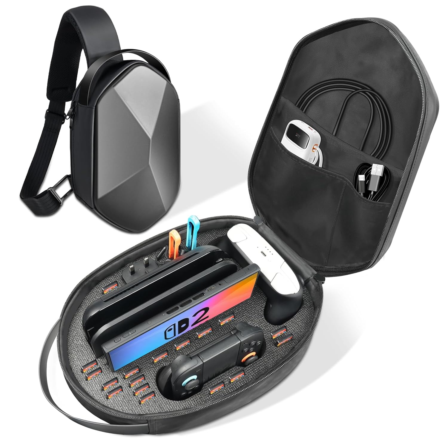 sarlar Carrying Case for Nintendo Switch 2 2025, Switch 2 Crossbody Sling Hard Bag for Joy-Con 2, Charging Grip, Strap, Dock, Pro Controller, AC Adapter Accessories, Ideal for Travel Storage