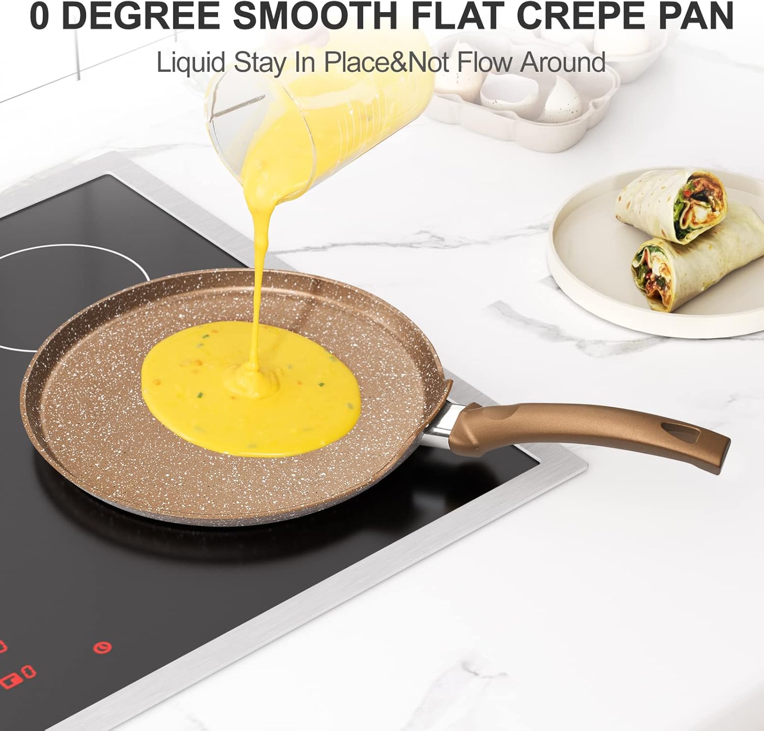 Innerwell 11 inch Nonstick Crepe Pan, Granite Coating Flat Skillet Dosa Tawa Tortilla Pan, Large Pancake Griddle Comal Pan, Compatible with All Stovetops, PFOA Free