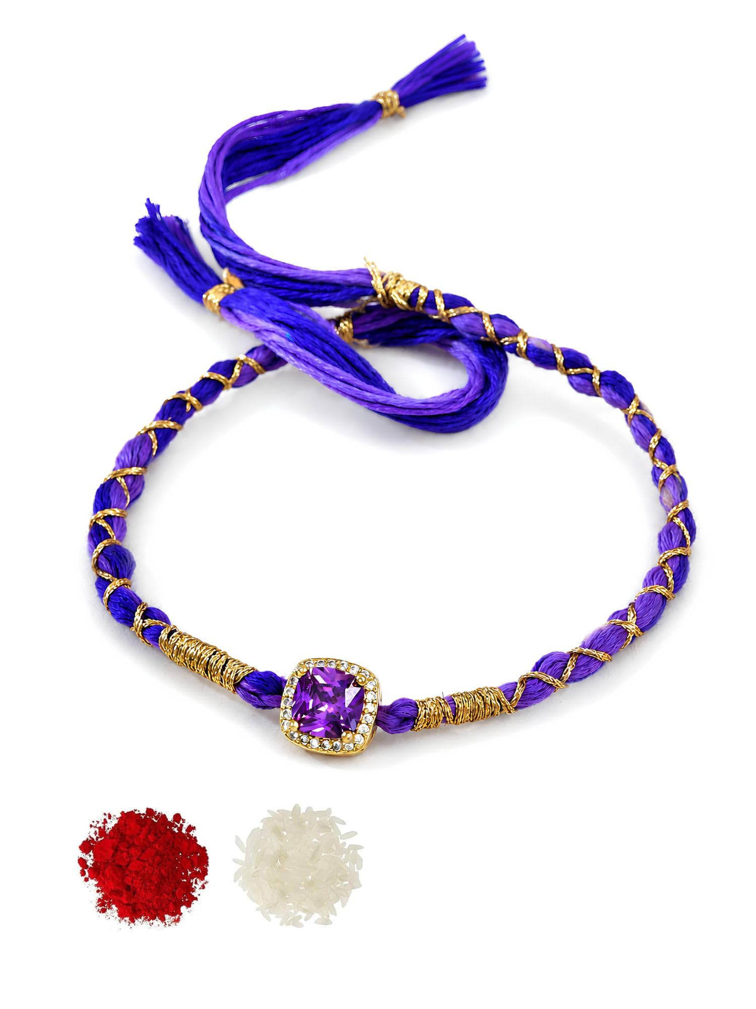 Amethyst Zircon Stone Rakhi with Roli Chawal | Decorative Stone Thread Rakhi for Brother | Raksha Bandhan Festival Gift-picture-11