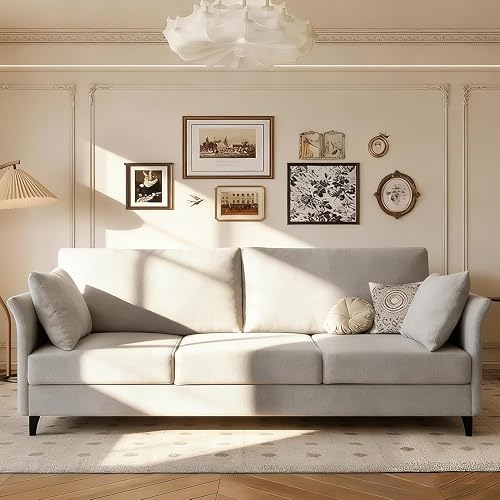 Asifom Mid Century Modern 3-Seat Sofa, 65.35 Inch Deep Seat Couch, Comfy Linen Fabric Sleeper for Living Room Apartment